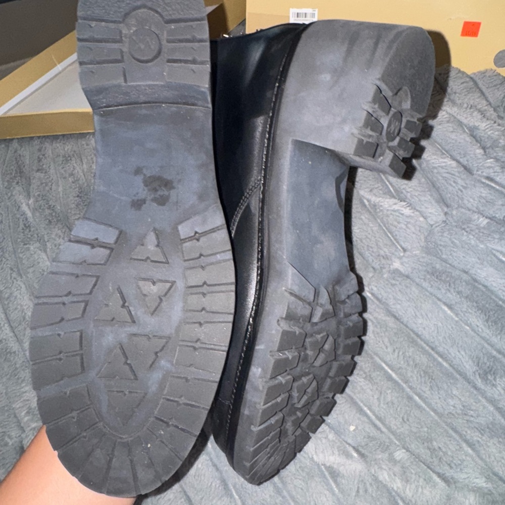 Michael Kors Black Combat Boots with Gold Accents - Picture 4 of 4